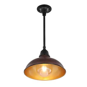 Jasper 12.25 in. 1-Light Wood Finish/Copper Farmhouse Industrial Indoor/Outdoor Iron LED Pendant