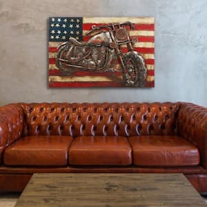 32 in. x 48 in. "Motorcycle 3" Mixed Media Iron Hand Painted Dimensional Wall Art