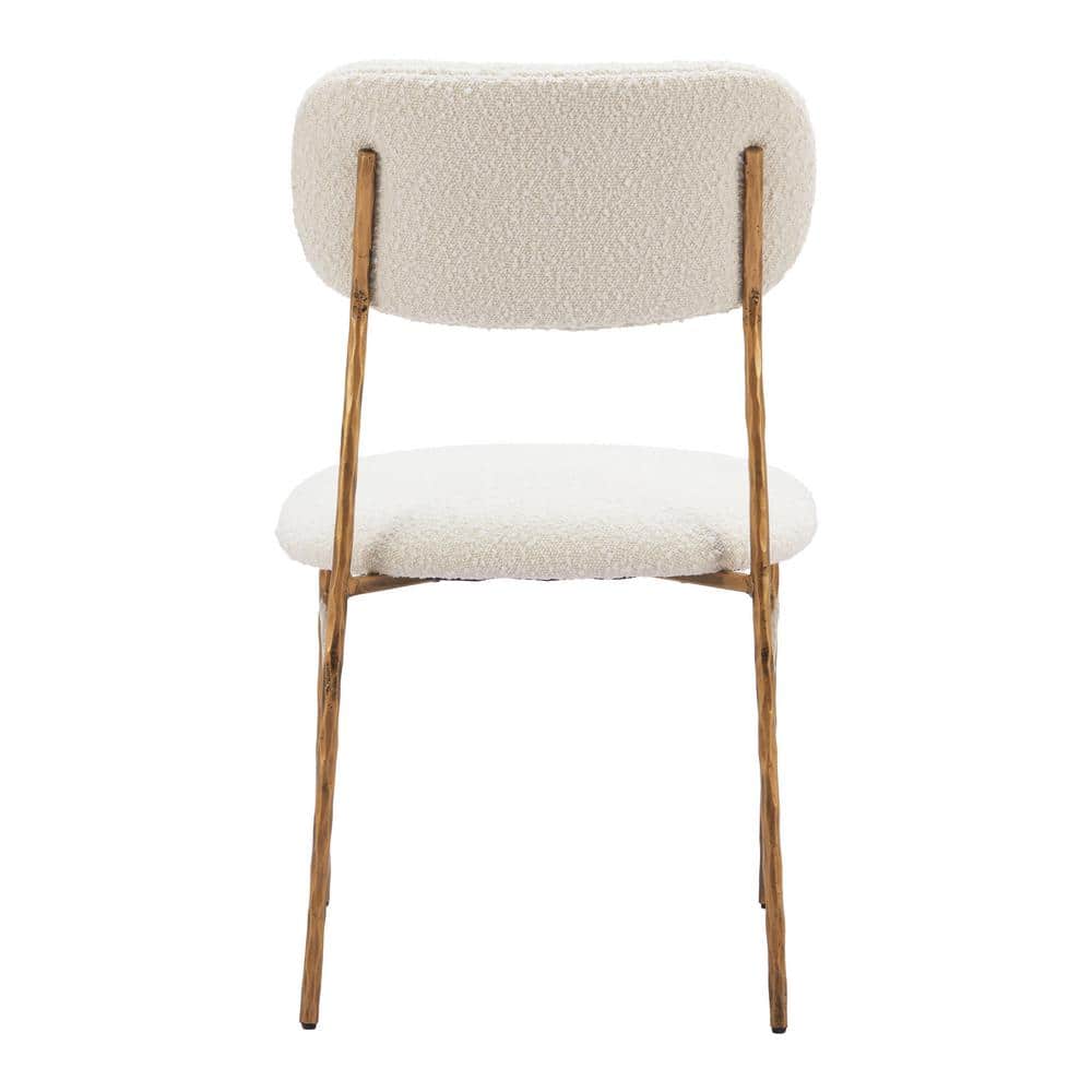 Cream Upholstered Side Chair with Gold Metal Frame