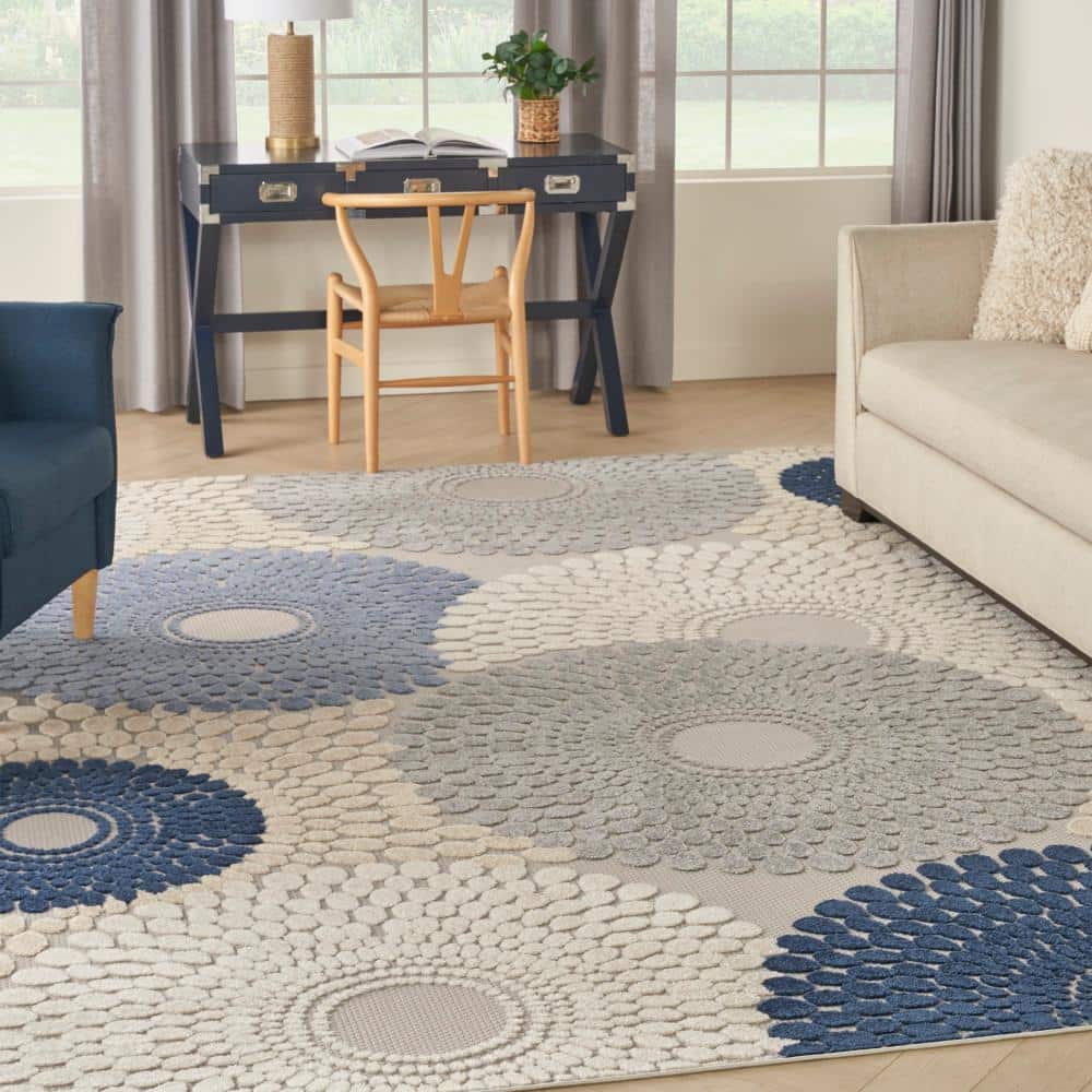 Aloha Geometric Blue/Grey Easy-Care Synthetic Area Rug 7'10" x 10'6"