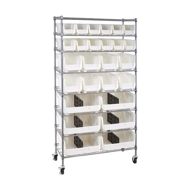 8-Tier Rolling Bin Storage Rack, 26 Bins, Bin Rack Storage Steel Wire Shelving System, Mobile Tool Organizer, 800 lbs.