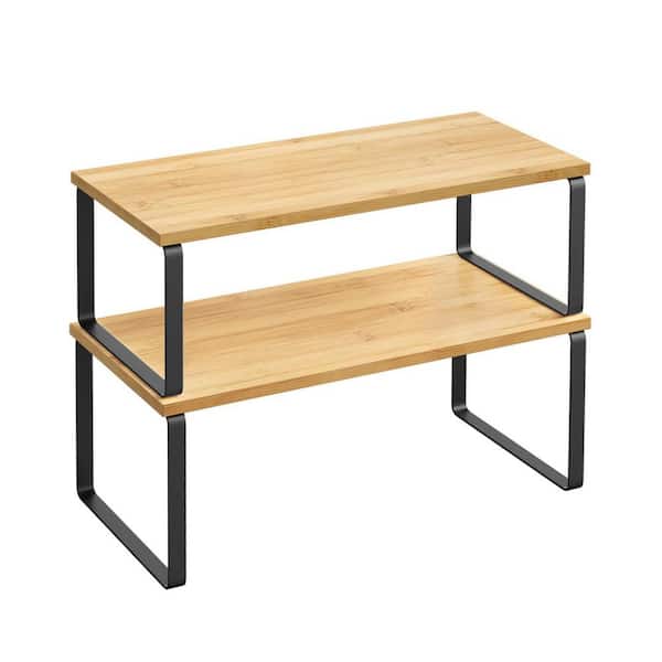 Angel Sar 15.6 in. Metal Black Cabinet Organizer Shelf, Kitchen Counter Shelves (2-Pack)