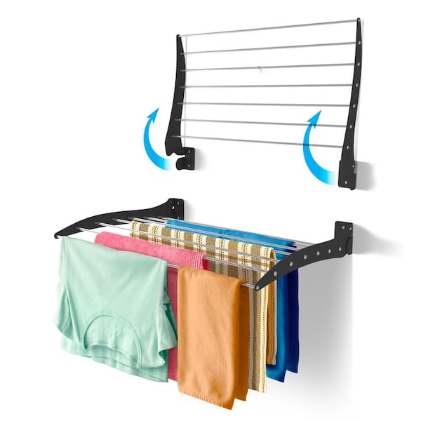 STEP UP Gray 34 in. W x 20.5 in D x 4 in. H Metal Wall Mounted Foldable Laundry Drying Rack
