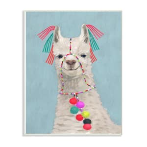 13 in. x 19 in. "Llama Adorned in Tassels and Pom Poms Painting" by Victoria Borges Wood Wall Art