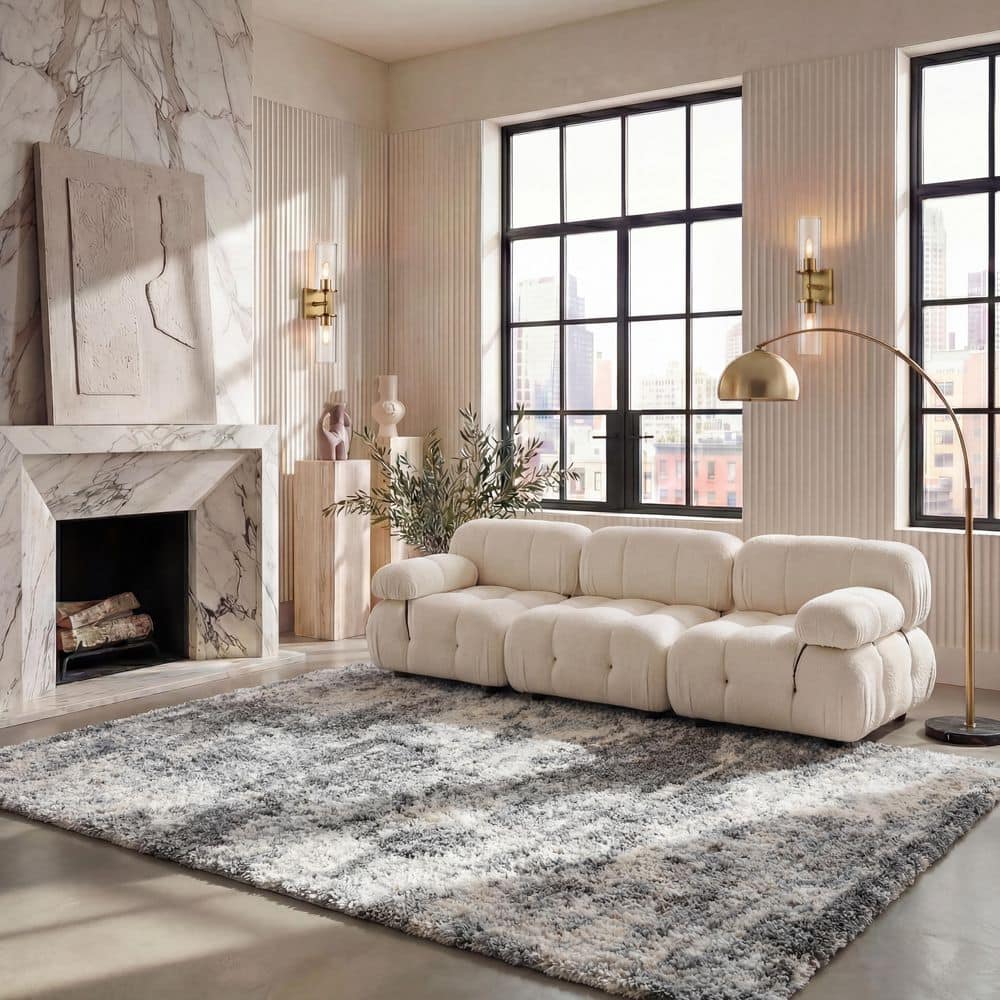 SAFAVIEH Berber Shag 8 ft. x 10 ft. Gray/Cream Distressed Solid