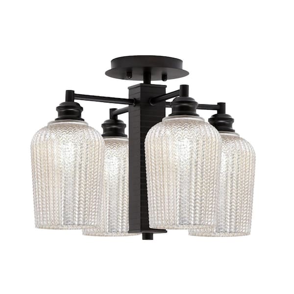 Unbranded Albany 16.5 in. 4-Light Espresso Semi-Flush with Silver Textured Glass Shades