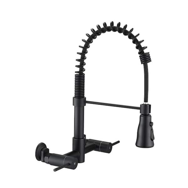Flynama 3 Functions Wall Mounted Pull Down Kitchen Faucet in Black