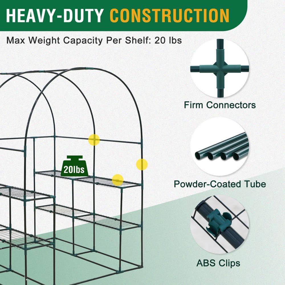Green Walk-In 3-Tier 8-Shelf Gardening Greenhouse with Mesh Windows