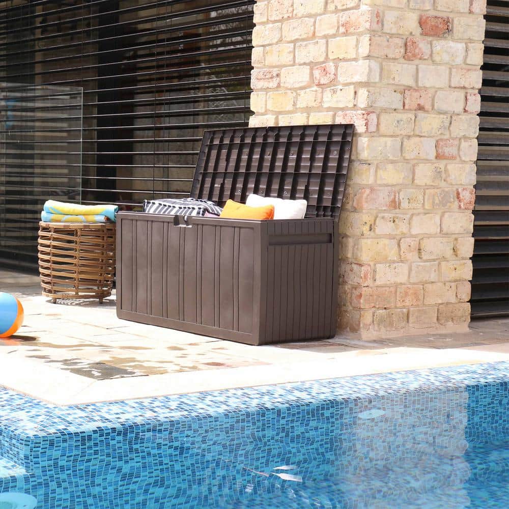 Brown Lockable Plastic Outdoor Storage Deck Box