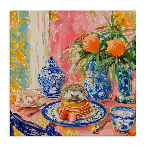 Stupell Industries Pancakes Stack and Hedgehog by LSR Design Studio Unframed Nature Graphic Art Print 17 in. x 17 in.