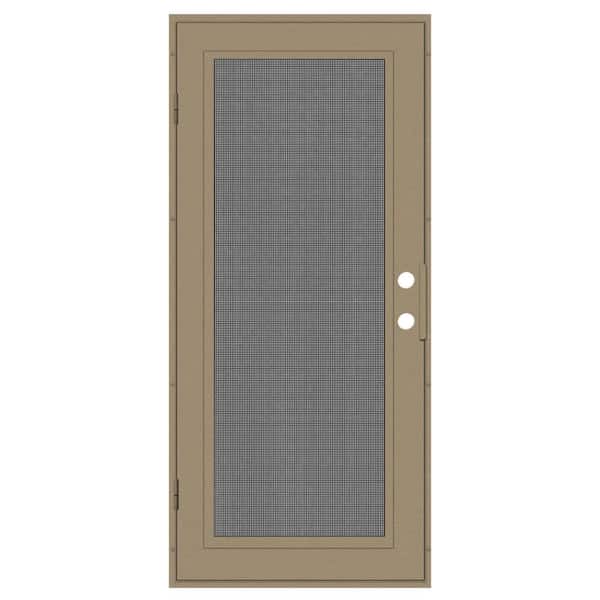 Unique Home Designs Full View 30 in. x 80 in. Right-Hand/Outswing Desert Sand Aluminum Security Door with Meshtec Screen
