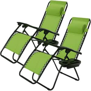 Versatile Black Flexible Aluminum Outdoor Lounge Chair in Green (Set of 2)