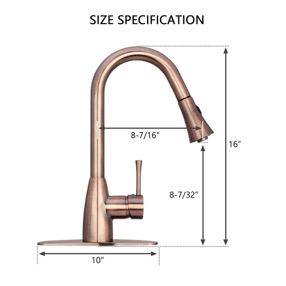 Antique Copper Single Handle Kitchen Faucet with Pull-out Spray
