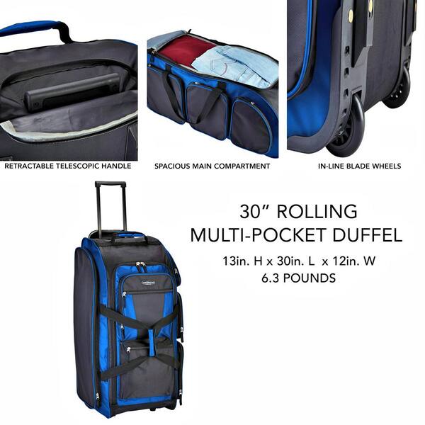 Travelers Club Xpedition 30 Inch Multi-Pocket Upright Rolling Duffel Bag 30-Inch Rivera Blue 