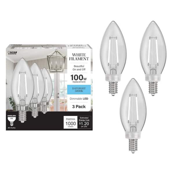 Feit Electric 100-Watt Equivalent B10 E12 Candelabra Dim White