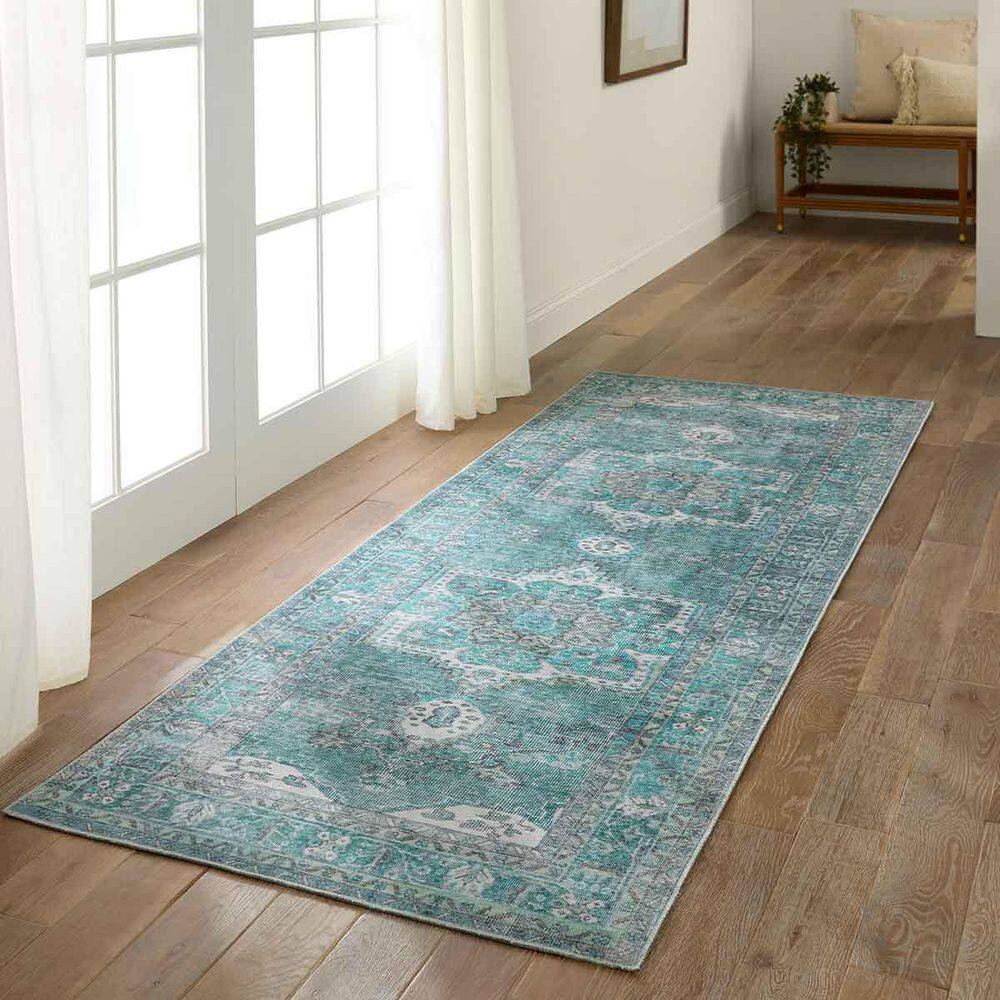 Blue Medallion Synthetic 3' x 8' Non-slip Runner Rug