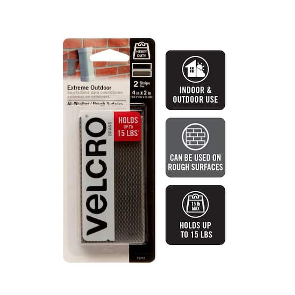 VELCRO Brand Extreme Outdoor 4in x 2in Strips Titanium 4-in Hook