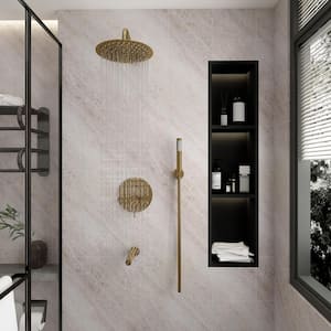 3-Spray 10 in. Round Wall Mounted Fixed and Handheld Shower Head 1.8 GPM in Brushed Gold