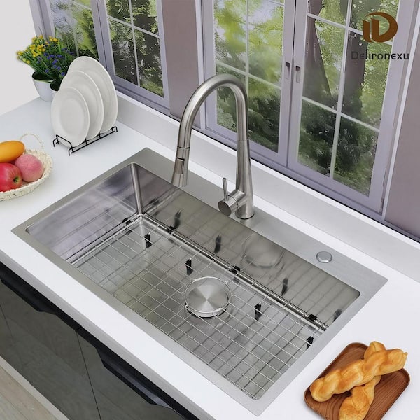 nekorin　S Delironexu 33 x 19 in. Drop-in Kitchen Sink 16-Gauge Stainless