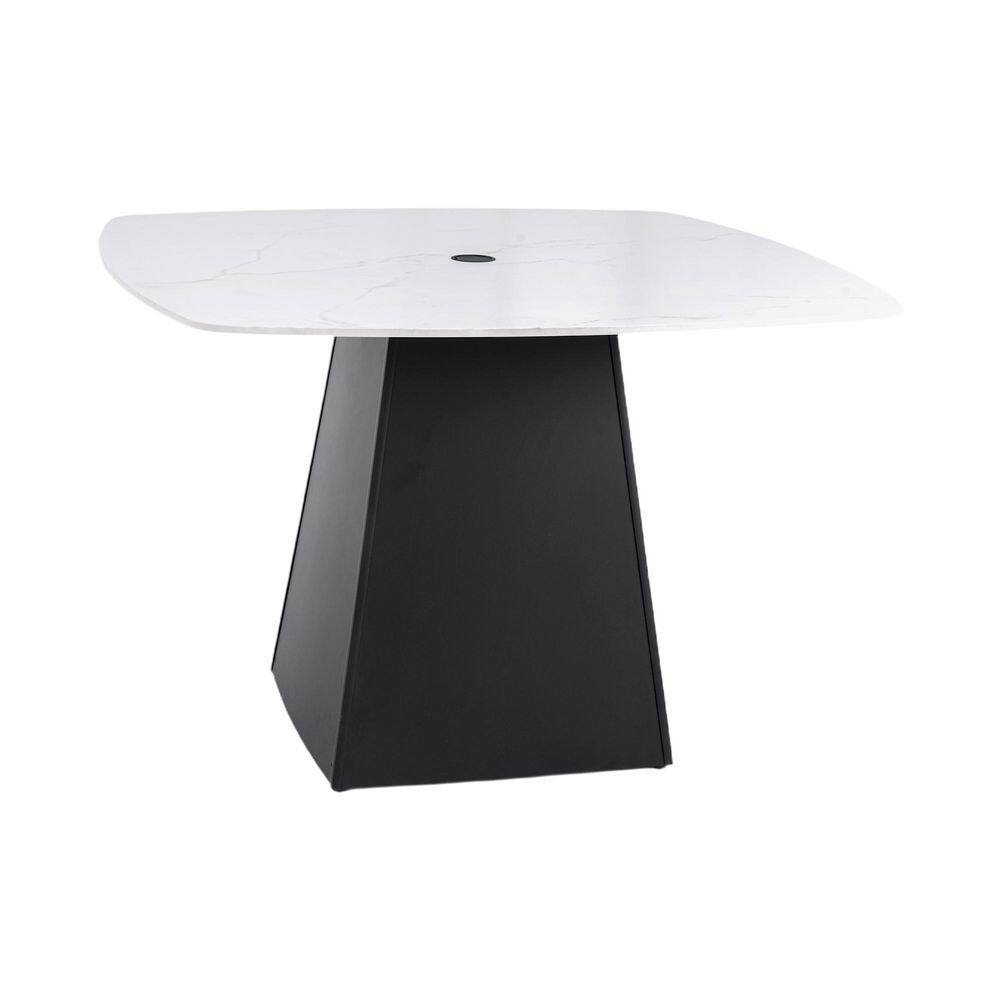 44 in. Modern Outdoor Dining Table-Rounded Square Sintered Stone Top, Greek Marble Look, Flared Aluminum Pedestal Base price history on PriceWatchPro
