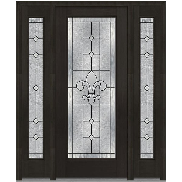 MMI Door 60 in. x 80 in. Carrollton Left-Hand Full Lite Decorative Stained Fiberglass Mahogany Prehung Front Door with Sidelites