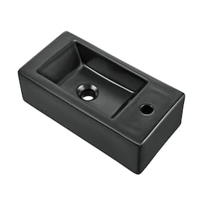Voltaire 19.5 in. x 10 in. Matte Black Ceramic Rectangular Wall Hung Vessel Sink with Right Side Faucet Mount