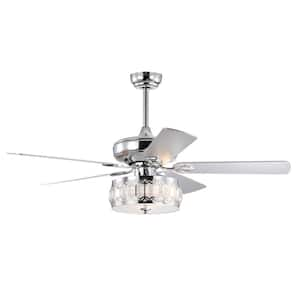 52 in. Indoor/Outdoor 3-Light Chrome Ceiling Fan Plus Remote, Traditional Farmhouse Rustic Industrial Bohemian Country