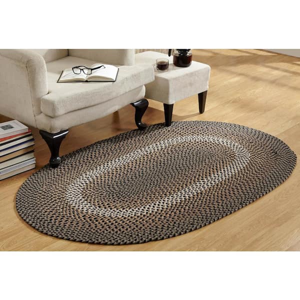 Made to Order 9' x 12' Indoor Black Oval Colonial Mills Classic Natural Border Braided Reversible Wool Rug Light Gray 9' x 12' Oval Reversible 