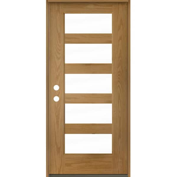 Krosswood Doors ASCEND Modern 36 in. x 80 in. 5-Lite Right-Hand/Inswing Clear Glass Bourbon Stain Fiberglass Prehung Front Door