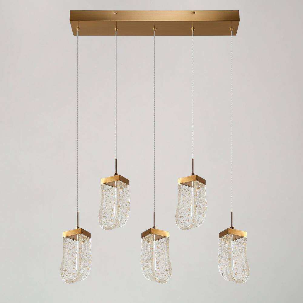 Aeyilana Brass and Crystal 5-Light LED Kitchen Island Pendant