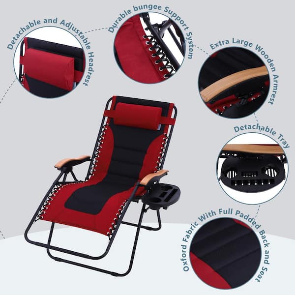 PHI VILLA Black and Red Metal Oversized Padded Folding Zero