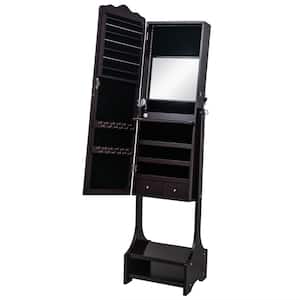 Whole Body Wooden Free Standing Brown Jewelry Armoire Cabinet with Interior Mirror LED 63 in. H x 18 in. W x 15 in. D