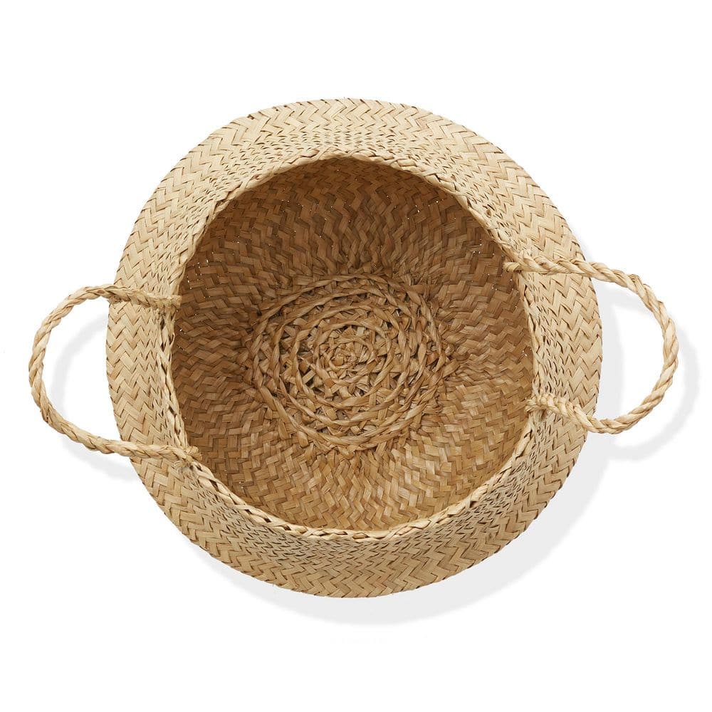 Medium Natural Woven Seagrass Belly Basket with Handles