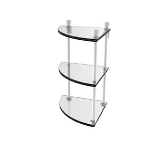 Foxtrot Collection Three Tier Corner Glass Shelf in Matte White