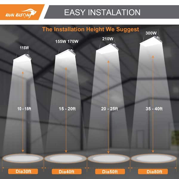 RUN BISON 45.9 in. 4ft. 1000-Watt Equivalent 40500Lumens Integrated LED Dimmable White Linear High Bay Light 5000K Daylight 4-Pack