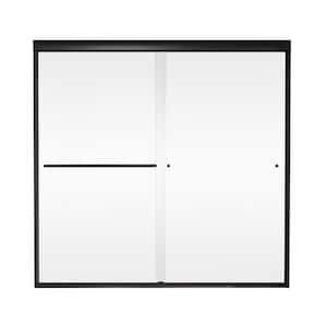 56 - 60 in. W x 58 in. H Sliding Semi Frameless Tub Door 1/4 (6mm) Clear Glass in Black, Reversible Installation