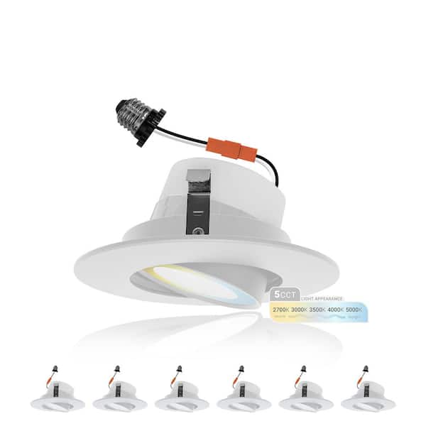 4 in. LED White Adjustable Retrofit Recessed Housing 5 CCT 2700K-5000K IC Rated Remodel Dimmable E26 Connector (6-Pack)