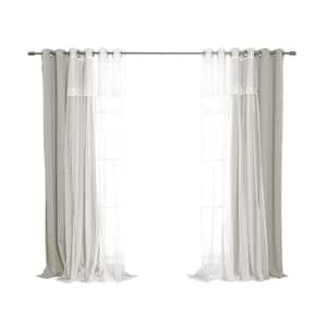 52 in. W x 84 in. L Blackout Dimanche Tulle Sheers and Star Cutout Curtains in Grey