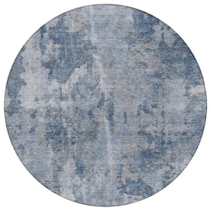 Blue 8 ft. Round Woven Abstract Round Indoor/Outdoor Area Rug