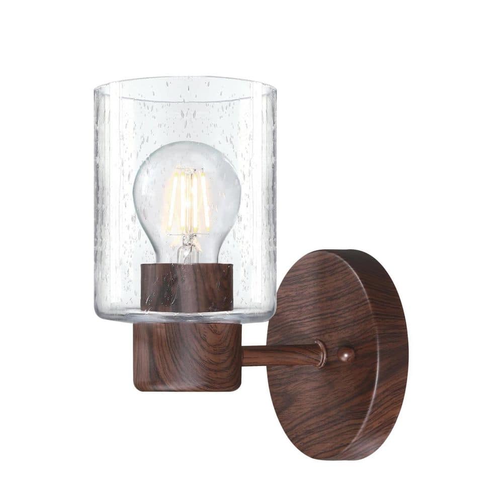 Walnut and Clear Glass Cylinder Wall Sconce