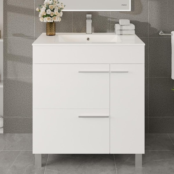Eviva Cup 32 in. Single Sink White Bath Vanity with White Ceramic Top (Assembled)