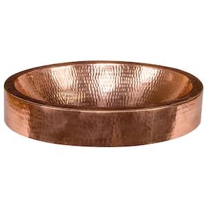 Oval Skirted Hammered Copper 17 in. Vessel Sink in Polished Copper