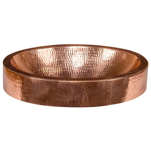 Premier Copper Products Oval Skirted Hammered Copper 17 in. Vessel Sink in Polished Copper