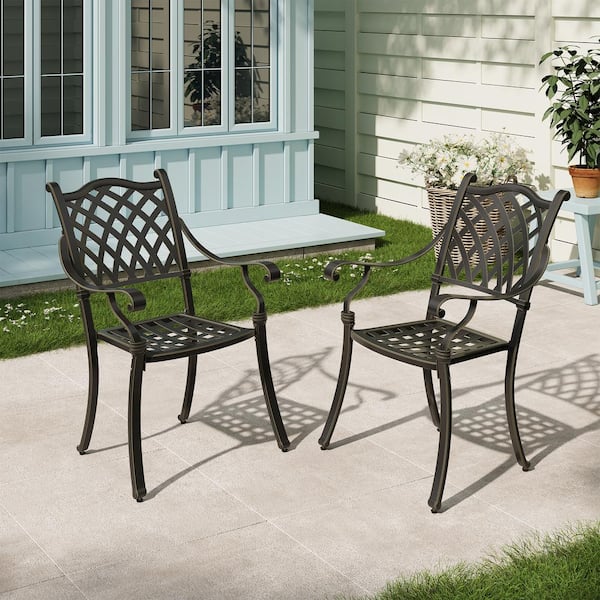 Clihome Set of 2 Bronze Cast Aluminum Patio Dining Chairs