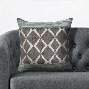 Chevron Gray / Green / White Geometric Hypoallergenic Polyester 18 in. x 18 in. Throw Pillow