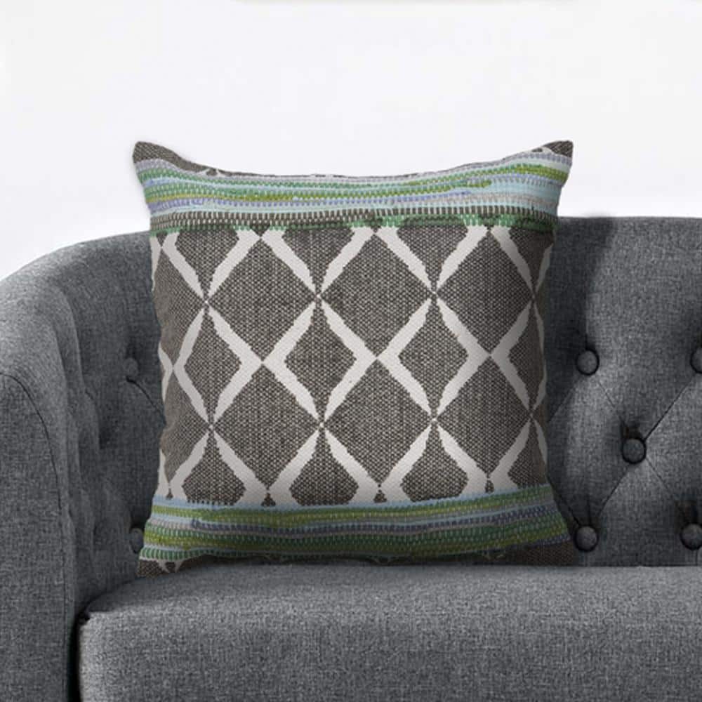 Chevron Gray / Green / White Geometric Hypoallergenic Polyester 18 in. x 18