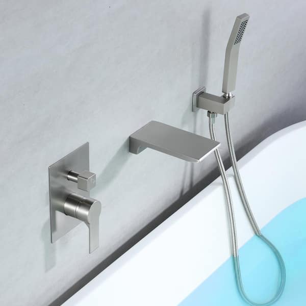 Waterfall Single-Handle Wall-Mount Roman Tub Faucet with Hand Shower and  Pressure Balance in Matte Black