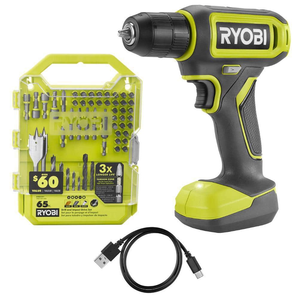 RYOBI Rechargeable 12V Cordless 3/8 in. Drill Driver and Drill and Drive Kit (65-Piece)
