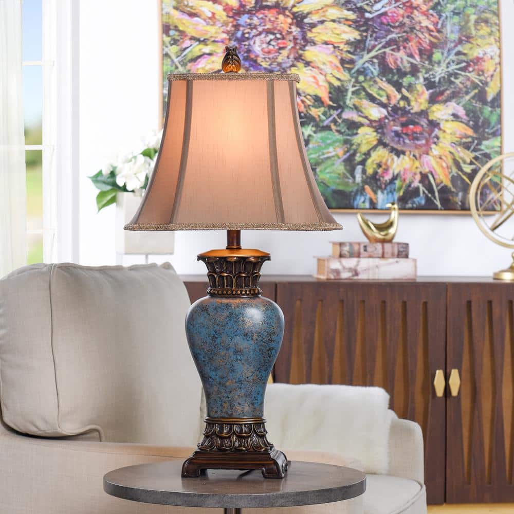 Elegant Curved Poly Table Lamp with Taupe Fabric Shade