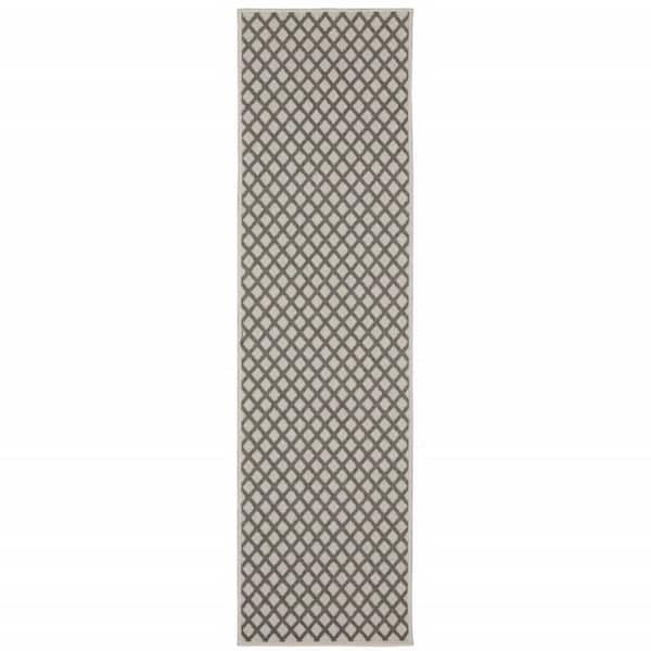 Beige 2 ft. X 7 ft. Loomed Geometric Polypropylene Rectangle Indoor/Outdoor Area Rug